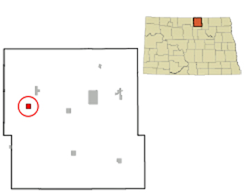 North Dakota map showing location of county and Dunseith